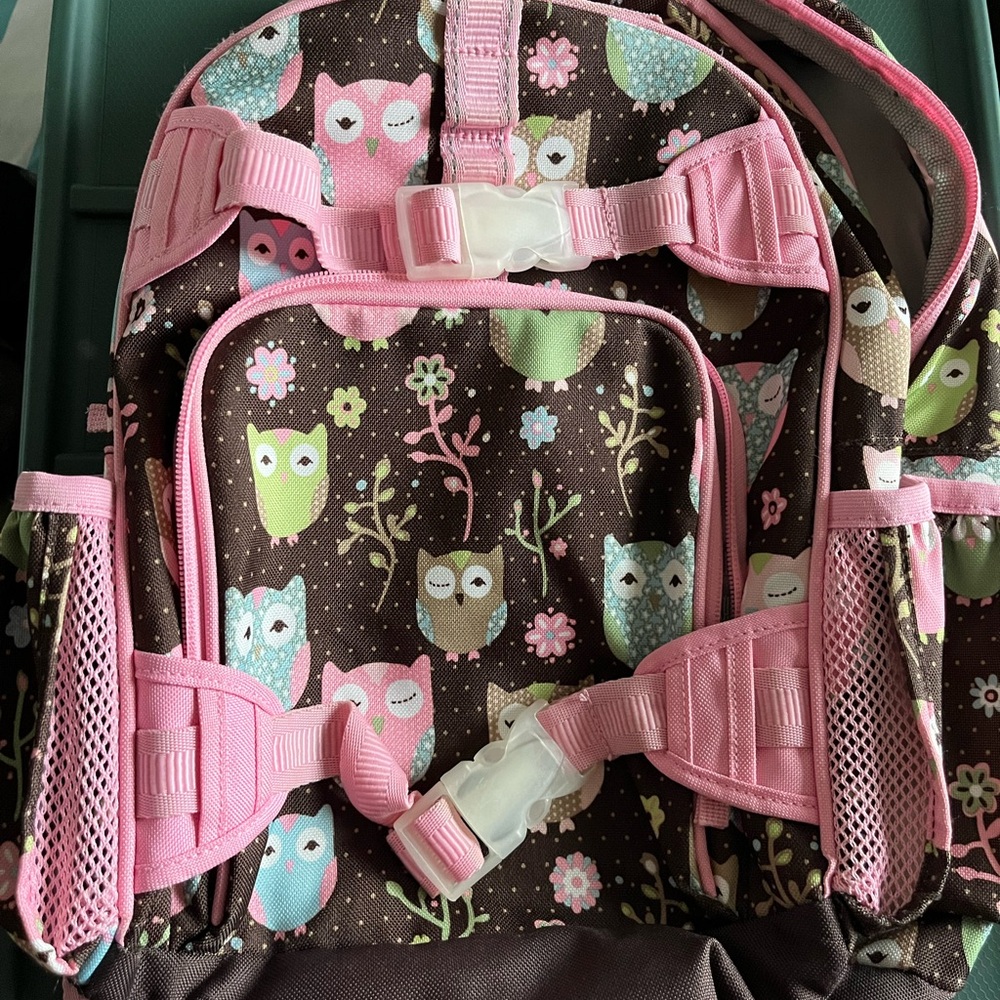 Pink and Brown Owl Print Kids Backpack